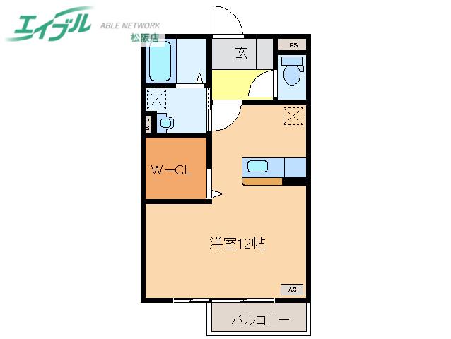 CONFORT B棟(ワンルーム/1階)の間取り写真