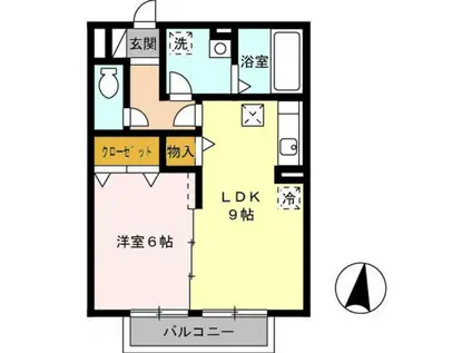 グランドソレイユ B棟(1LDK/2階)の間取り写真