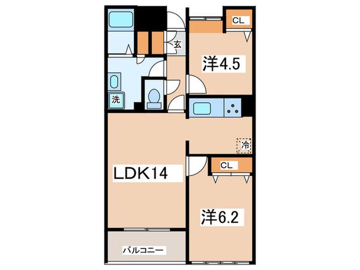 フロレスタ大倉山 弐番館(2LDK/1階)の間取り写真