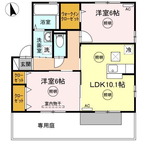 プルミ・エールC棟(2LDK/1階)の間取り写真