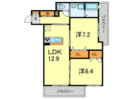 ガーデンコート西宮北口(2LDK/3階)の間取り写真