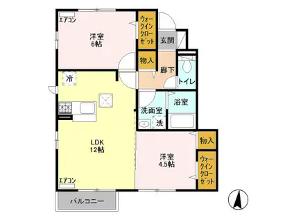 パルテール三鷹(2LDK/1階)の間取り写真