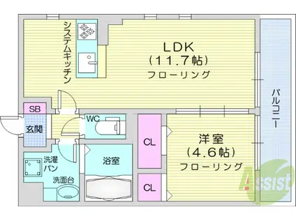 ADONIS三百人町(1LDK/2階)の間取り写真