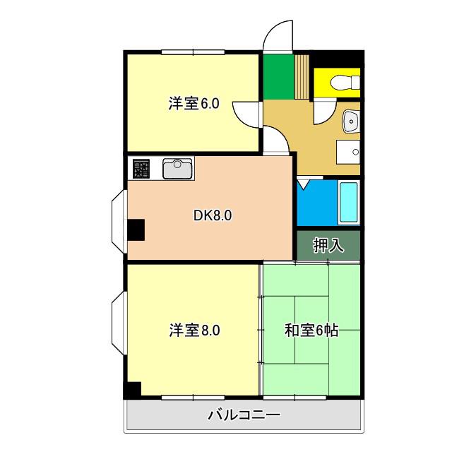 Aクイック(3DK/4階)の間取り写真