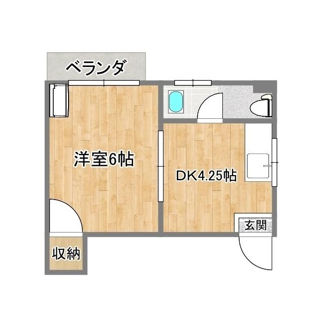 本荘ビル(1DK/1階)の間取り写真