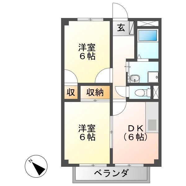 フォレスタ恵那(2DK/1階)の間取り写真