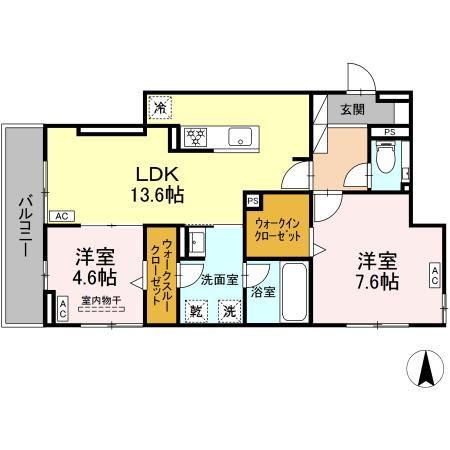 セレスティア草薙町(2LDK/3階)の間取り写真