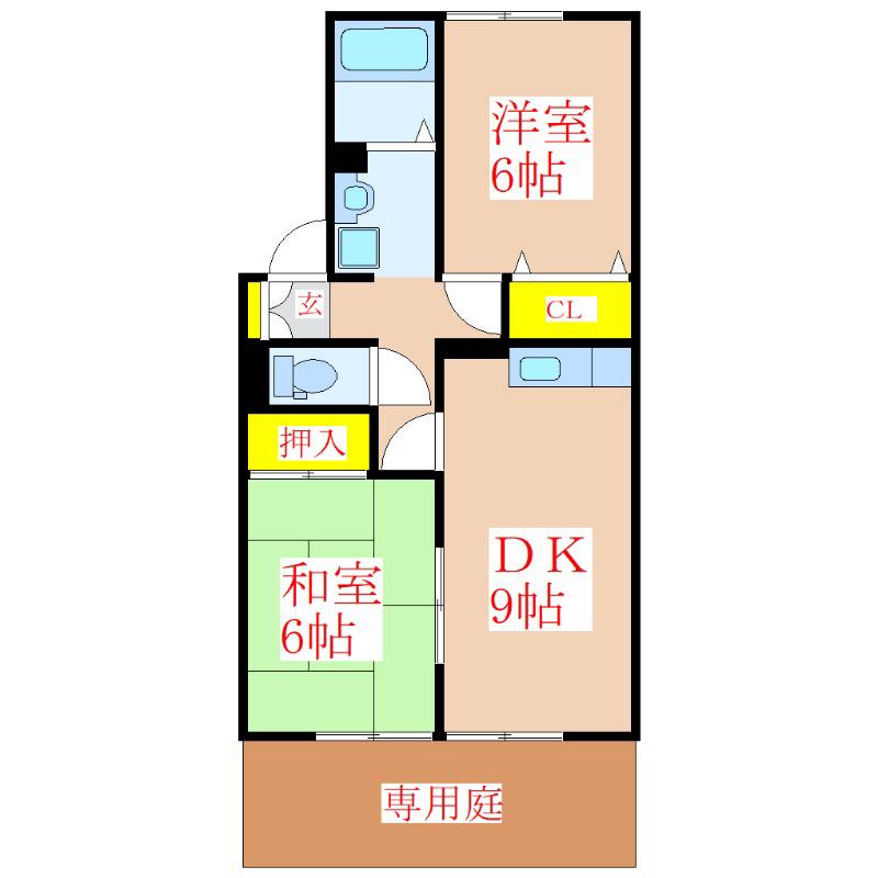 ロイヤルガーデン野口C棟(2DK/1階)の間取り写真