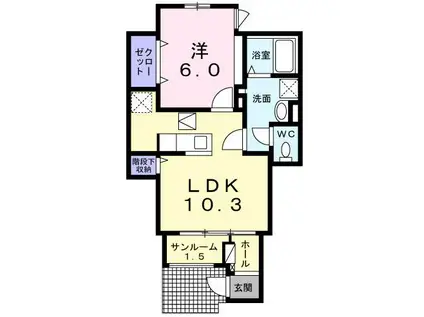 マーベラスコートV番館(1LDK/1階)の間取り写真