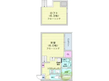 アリッサム東仙台(1K/1階)の間取り写真