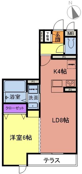 サニーウェルくぬぎ坂I(1LDK/1階)の間取り写真