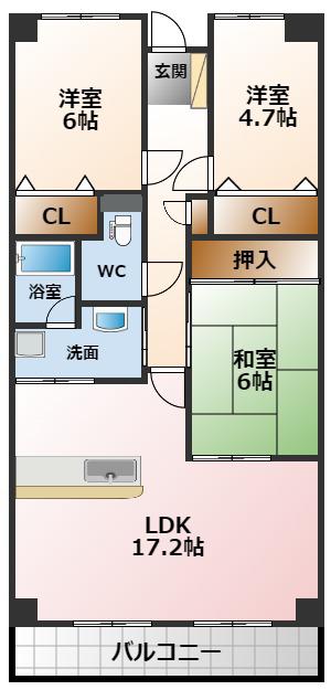 サンテ東甲子園(3LDK/2階)の間取り写真