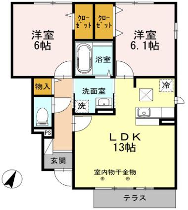 シャルマン・ピース(2LDK/1階)の間取り写真