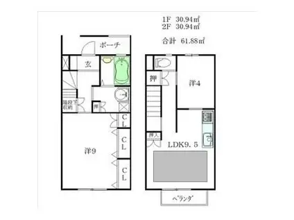 アクシス上名古屋(2LDK/1階)の間取り写真