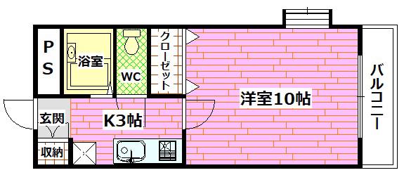 KSビル(1K/2階)の間取り写真