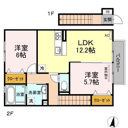 トゥールモンド(2LDK/2階)の間取り写真