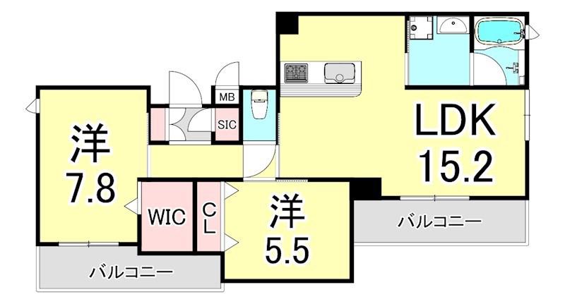 AZURE天道町(2LDK/2階)の間取り写真