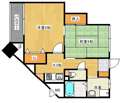 グランドルチェ国泰寺(2K/4階)の間取り写真