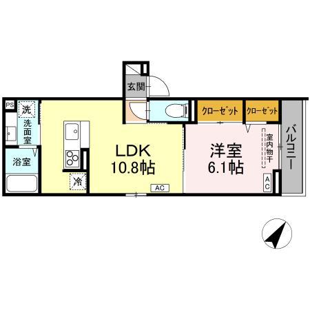 アセット-コート中町(1LDK/2階)の間取り写真