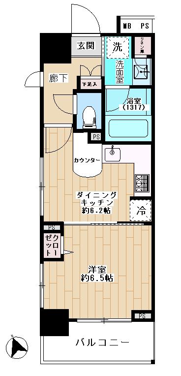 ライオンズステーションプラザ横濱プリマゾーナ(1DK/4階)の間取り写真