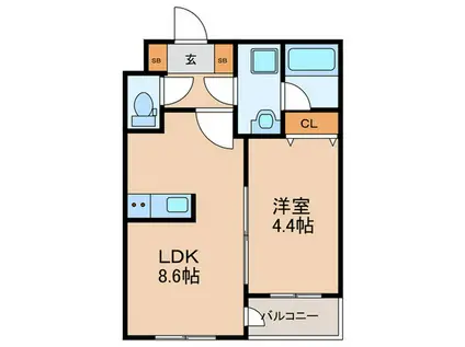 GLANZ 六ツ門(1LDK/4階)の間取り写真