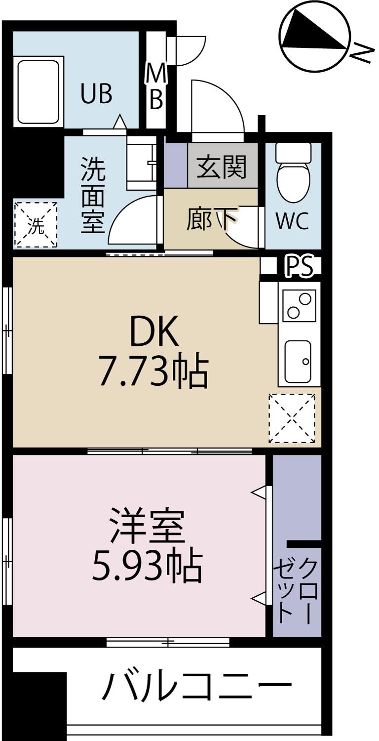 ビューテラス大道(1DK/4階)の間取り写真