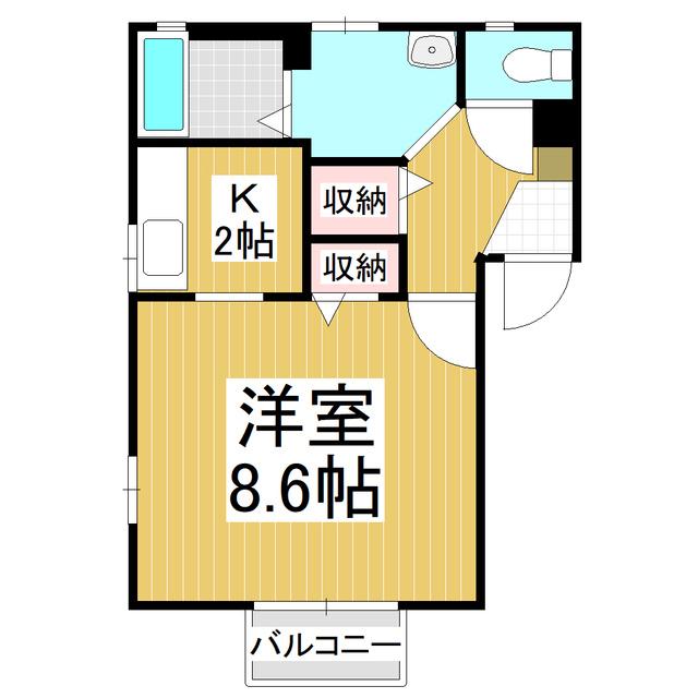 YKリヴェール A棟(1K/2階)の間取り写真