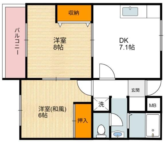 シーダコート(2DK/2階)の間取り写真