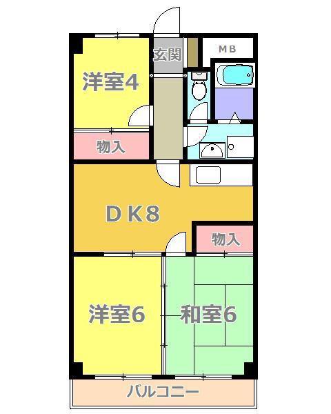 パークハイム河辺(3LDK/2階)の間取り写真