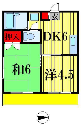 ジュネパレス松戸第16(2DK/4階)の間取り写真