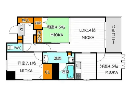 クラウンハイム西田辺(3LDK/6階)の間取り写真