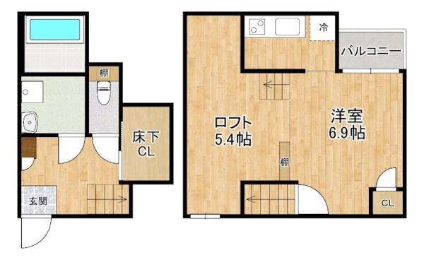 ADC津福(1K/2階)の間取り写真