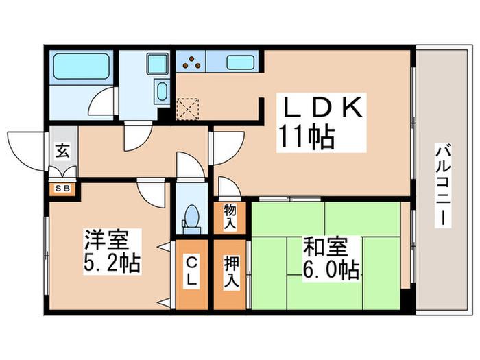 ビューテラス東新町(2LDK/1階)の間取り写真