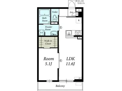 リブリ・グランドソレーユ(1LDK/1階)の間取り写真