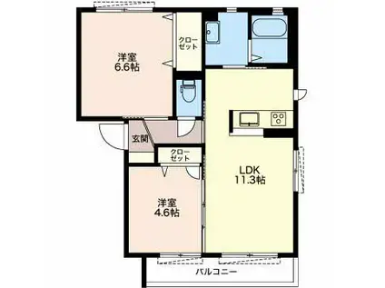 アメーヌ(2LDK/1階)の間取り写真