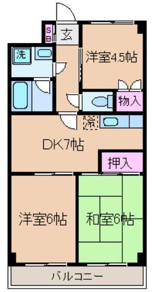 グランドゥールオークラNO.1(3LDK/2階)の間取り写真