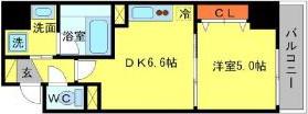BRAVI南堀江(1DK/6階)の間取り写真