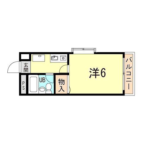 フラット甲東I(1K/2階)の間取り写真