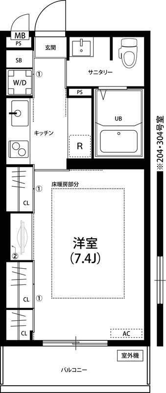 リブリユニティ(1K/2階)の間取り写真