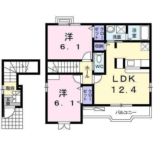 アイメゾン A棟(2LDK/2階)の間取り写真