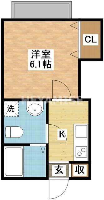 アミティ淵町(1K/2階)の間取り写真