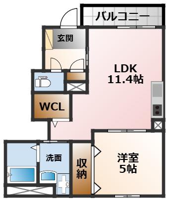 ルナ・テラス(1LDK/1階)の間取り写真