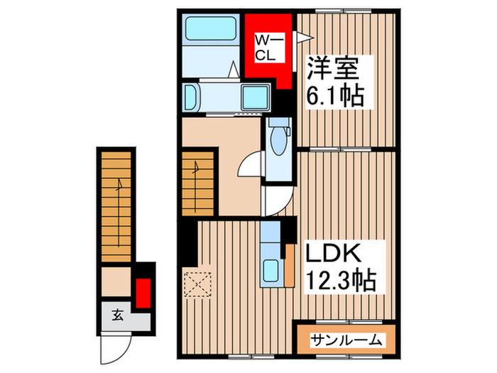 オルタンシア・チェーロ(1LDK/2階)の間取り写真