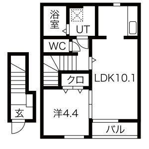 クレスト桜町(1LDK/2階)の間取り写真