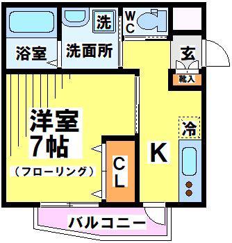 メゾンドエール(1K/2階)の間取り写真
