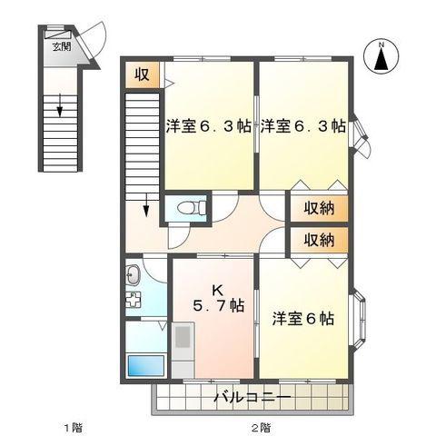 ハイステージ志都呂館I(3K/2階)の間取り写真
