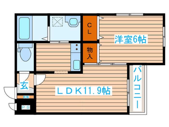 ベルフィミーモ宮城野(1LDK/2階)の間取り写真