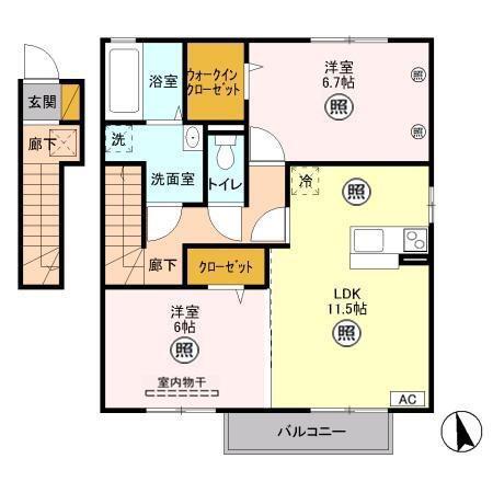 シャルムコートA(2LDK/2階)の間取り写真