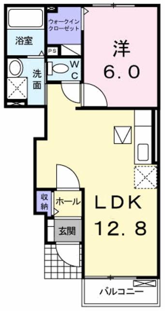 松岡ハイツII(1LDK/1階)の間取り写真