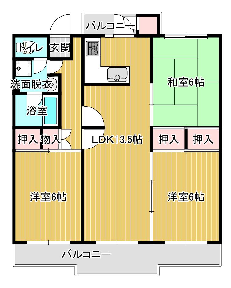東浦和3号棟(3LDK/3階)の間取り写真